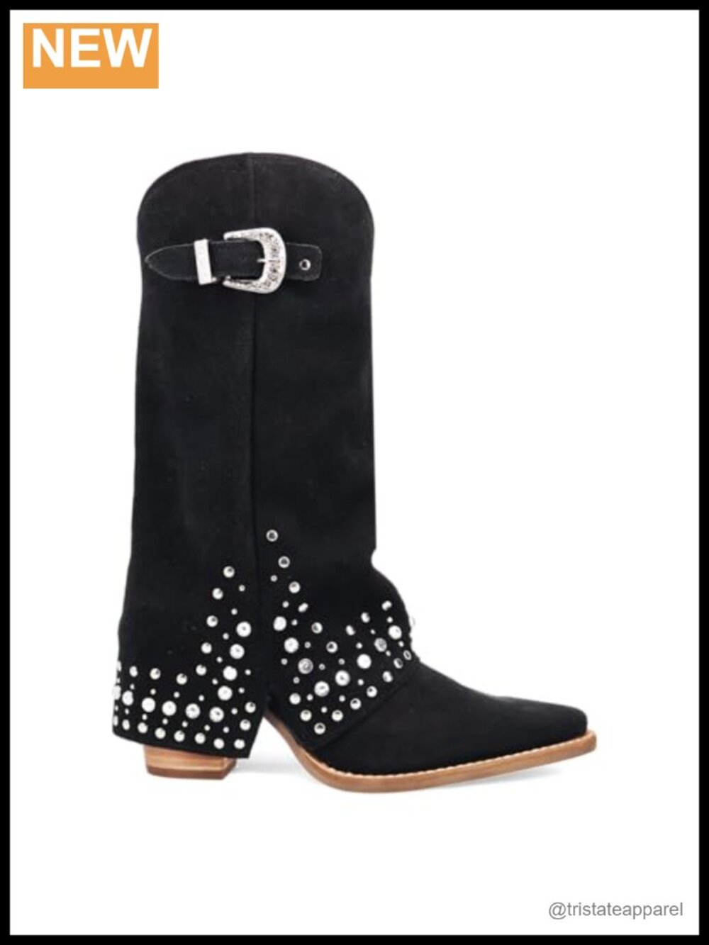 Suede Pull-On Mid Calf Western Boots Snip Toe Block Heel